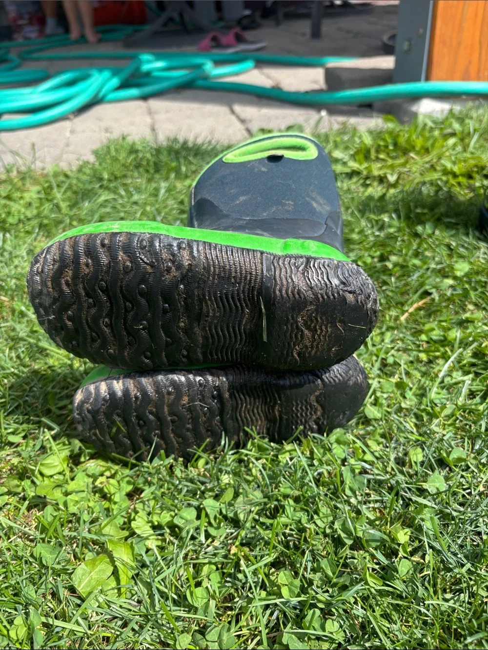 Bogs Kids Rain Boots in Black and Bright Green